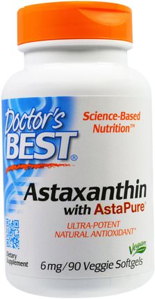 Astaxanthin With AstaPure, 6 mg, 90 Veggie Softgels by Doctors Best, 補充劑，抗氧化劑，蝦青素 HK 香港