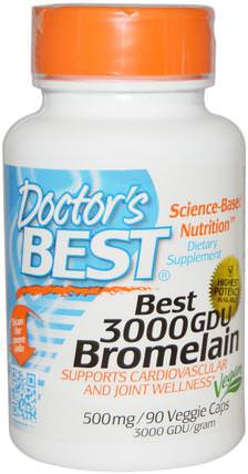 Best 3000 GDU Bromelain, 500 mg, 90 Veggie Caps by Doctors Best, 補充劑，酶，菠蘿蛋白酶 HK 香港