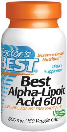 Best Alpha-Lipoic Acid, 600 mg, 180 Veggie Caps by Doctors Best, 補充劑，抗氧化劑，α硫辛酸，α硫辛酸600毫克 HK 香港