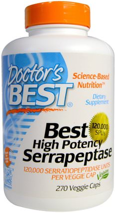 Best High Potency Serrapeptase, 120.000 SPUs, 270 Veggie Caps by Doctors Best, 補充劑，酶，沙雷胃蛋白酶 HK 香港