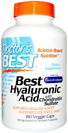 Best Hyaluronic Acid, With Chondroitin Sulfate, 180 Veggie Caps by Doctors Best, 健康，骨骼，骨質疏鬆症，女性，透明質酸 HK 香港