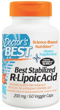 Best Stabilized R-Lipoic Acid, 200 mg, 60 Veggie Caps by Doctors Best, 補充劑，抗氧化劑，α硫辛酸，α硫辛酸200毫克，硫辛酸 HK 香港