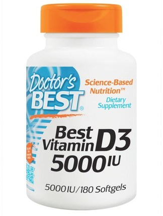 Best Vitamin D3, 5000 IU, 180 Softgels by Doctors Best, 維生素，維生素D3，骨骼，骨質疏鬆症 HK 香港
