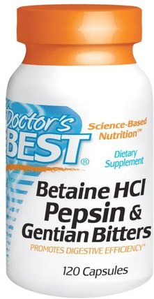 Betaine HCL Pepsin & Gentian Bitters, 120 Capsules by Doctors Best, 補充劑，甜菜鹼hcl，酶 HK 香港