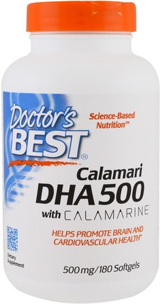 DHA 500, from Calamari, 500 mg, 180 Softgels by Doctors Best, 補充劑，efa omega 3 6 9（epa dha），dha HK 香港