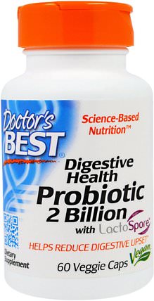 Digestive Health Probiotic 2 Billion with LactoSpore, 60 Veggie Caps by Doctors Best, 補充劑，益生菌，消化，胃 HK 香港