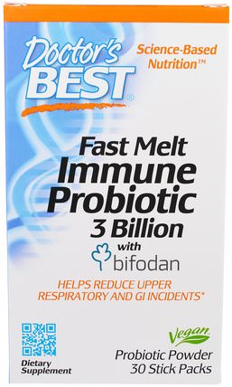 Fast Melt Immune Probiotic 3 Billion with Bifodan, 30 Stick Packs by Doctors Best, 補充劑，益生菌 HK 香港