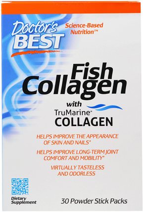 Fish Collagen With TruMarine Collagen, 30 Powder Stick Packs by Doctors Best, 補充劑，efa omega 3 6 9（epa dha），魚油 HK 香港