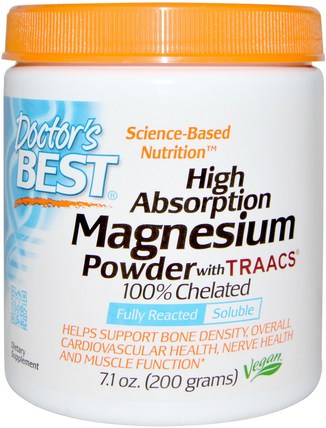 High Absoprtion Magnesium Powder, with TRAACS, 7.1 oz (200 g) by Doctors Best, 補品，礦物質，鎂 HK 香港