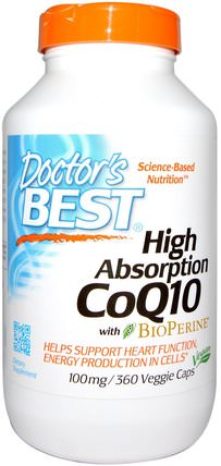 High Absorption CoQ10 with BioPerine, 100 mg, 360 Veggie Caps by Doctors Best, 補充劑，輔酶q10，coq10 HK 香港