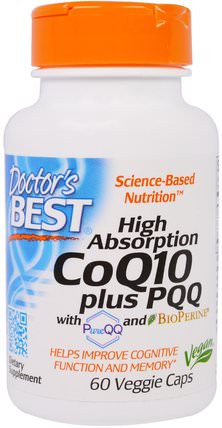 High Absorption CoQ10, 100 mg, plus PQQ, 20 mg, with PureQQ and BioPERINE, 60 Veggie Caps by Doctors Best, 補充劑，輔酶q10，抗氧化劑，pqq（biopqq） HK 香港