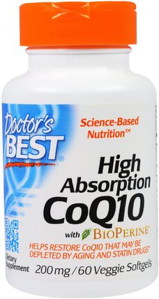 High Absorption CoQ10 with BioPerine, 200 mg, 60 Veggie Softgels by Doctors Best, 補充劑，輔酶q10，coq10 200毫克 HK 香港