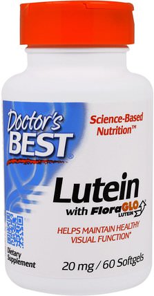 Lutein with FloraGlo Lutein, 20 mg, 60 Softgels by Doctors Best, 補充劑，抗氧化劑，葉黃素，類胡蘿蔔素，玉米黃質 HK 香港