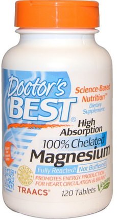 High Absorption Magnesium, 100% Chelated, 120 Tablets by Doctors Best, 補品，礦物質，鎂 HK 香港