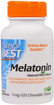 Melatonin, Natural Mint Flavor, 5 mg, 120 Chewable Tablets by Doctors Best, 補充劑，褪黑激素5毫克 HK 香港