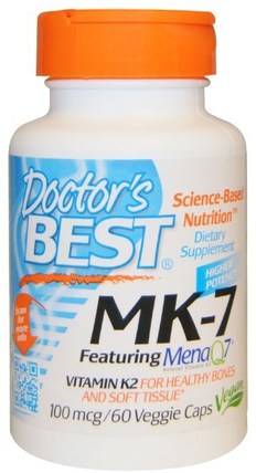 MK-7, Featuring MenaQ7 Natural Vitamin K2, 100 mcg, 60 Veggie Caps by Doctors Best, 維生素，維生素K HK 香港