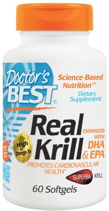 Real Krill, Enhanced with DHA & EPA, 60 Softgels by Doctors Best, 補充劑，efa omega 3 6 9（epa dha），磷蝦油，磷蝦油海王星 HK 香港