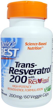 Trans-Resveratrol 200, 200 mg, 60 Veggie Caps by Doctors Best, 補充劑，白藜蘆醇 HK 香港
