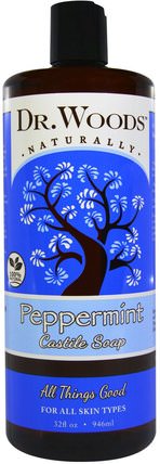 Peppermint Castile Soap, 32 fl oz (946 ml) by Dr. Woods, 洗澡，美容，肥皂，沐浴露 HK 香港