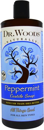 Peppermint Castile Soap, Fair Trade Shea Butter, 32 fl oz (946 ml) by Dr. Woods, 洗澡，美容，肥皂，沐浴露 HK 香港