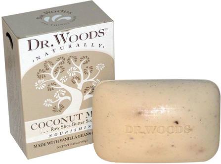 Raw Shea Butter Soap, Coconut Milk, 5.25 oz (149 g) by Dr. Woods, 洗澡，美容，肥皂，乳木果油 HK 香港