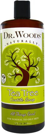 Tea Tree Castile Soap, 32 fl oz (946 ml) by Dr. Woods, 洗澡，美容，肥皂，沐浴露 HK 香港