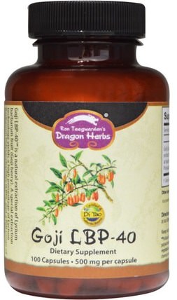 Goji LBP-40, 500 mg, 100 Capsules by Dragon Herbs, 補充劑，adaptogen，水果提取物，枸杞提取液 HK 香港