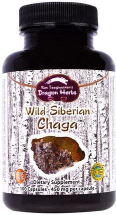 Wild Siberian Chaga, 350 mg, 100 Capsules by Dragon Herbs, 補充劑，藥用蘑菇，chaga蘑菇，蘑菇膠囊 HK 香港