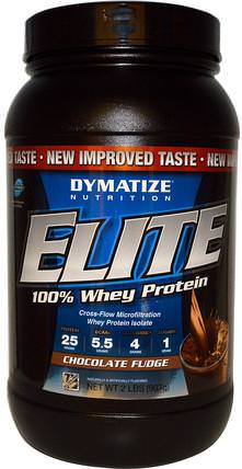 Elite, 100% Whey Protein, Chocolate Fudge, 2 lbs (907 g) by Dymatize Nutrition, 補充劑，乳清蛋白，運動 HK 香港