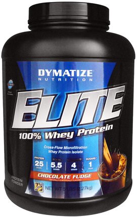 Elite, 100% Whey Protein, Chocolate Fudge, 5 lbs (2.27 kg) by Dymatize Nutrition, 補充劑，乳清蛋白，運動 HK 香港