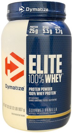 Elite 100% Whey Protein, Gourmet Vanilla, 32 oz (907 g) by Dymatize Nutrition, 運動，肌肉 HK 香港