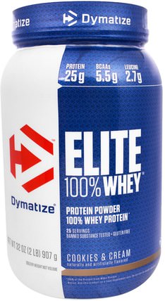 Elite 100% Whey Protein Powder, Cookies & Cream, 32 oz (907 g) by Dymatize Nutrition, 運動，肌肉 HK 香港