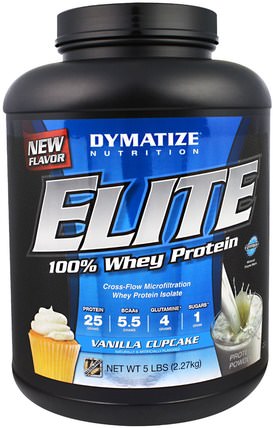 Elite, 100% Whey Protein Powder, Vanilla Cupcake, 5 lbs (2.27 kg) by Dymatize Nutrition, 運動，肌肉 HK 香港