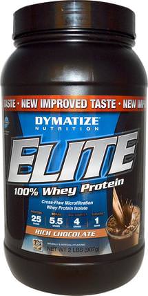 Elite, 100% Whey Protein, Rich Chocolate, 2 lbs (907 g) by Dymatize Nutrition, 補充劑，乳清蛋白，運動 HK 香港