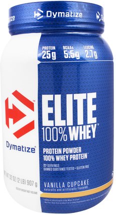 Elite 100% Whey Protein, Vanilla Cupcake, 32 oz (907 g) by Dymatize Nutrition, 補充劑，蛋白質，運動蛋白質 HK 香港