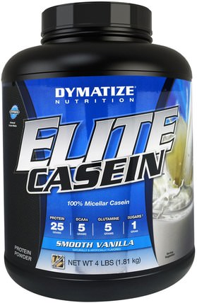 Elite Casein, Smooth Vanilla, 4 lbs (1.81 kg) by Dymatize Nutrition, 運動，肌肉 HK 香港
