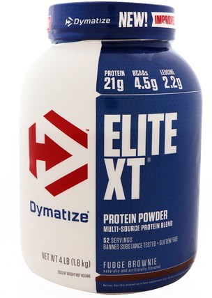 Elite XT, Protein Powder, Fudge Brownie, 4 lb (1.8 kg) by Dymatize Nutrition, 運動，補品，蛋白質 HK 香港