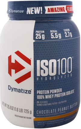 ISO 100 Hydrolyzed, 100% Whey Protein Isolate, Chocolate Peanut Butter, 25.6 oz (725 g) by Dymatize Nutrition, 運動，補品，乳清蛋白 HK 香港