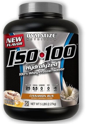 ISO-100 Hydrolyzed, 100% Whey Protein Isolate, Cinnamon Bun, 5 lbs (2.27 kg) by Dymatize Nutrition, 補充劑，乳清蛋白，鍛煉 HK 香港