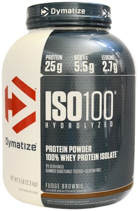 ISO-100 Hydrolyzed, 100% Whey Protein Isolate, Fudge Brownie, 5 lbs (2.3 kg) by Dymatize Nutrition, 補充劑，乳清蛋白，鍛煉 HK 香港