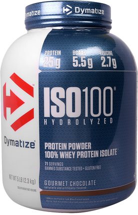 ISO 100 Hydrolyzed, 100% Whey Protein Isolate, Gourmet Chocolate, 5 Lbs (2.3 kg) by Dymatize Nutrition, 補充劑，乳清蛋白，鍛煉 HK 香港