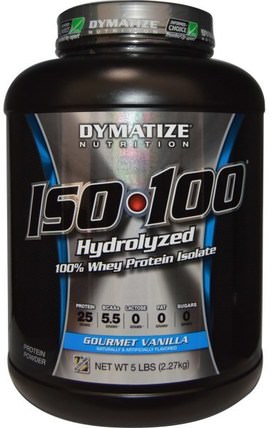 ISO 100, Hydrolyzed, 100% Whey Protein Isolate, Gourmet Vanilla, 5 lbs (2.27 kg) by Dymatize Nutrition, 補充劑，乳清蛋白，鍛煉 HK 香港