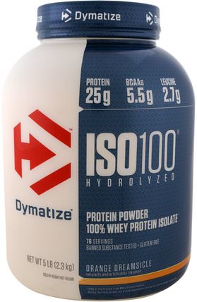 ISO 100 Hydrolyzed, 100% Whey Protein Isolate, Orange Dreamsicle, 5 lbs (2.3 kg) by Dymatize Nutrition, 補充劑，乳清蛋白，鍛煉 HK 香港
