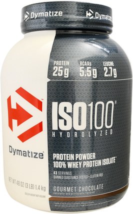 ISO 100, Hydrolyzed, 100% Whey Protein Isolate Powder, Gourmet Chocolate, 48 oz (1.36 kg) by Dymatize Nutrition, 補充劑，乳清蛋白 HK 香港