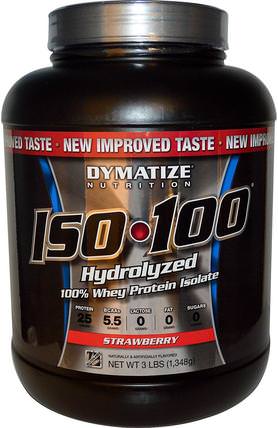 ISO 100, Hydrolyzed 100% Whey Protein Isolate, Strawberry, 48 oz (1.4 kg) by Dymatize Nutrition, 運動，補品，乳清蛋白 HK 香港
