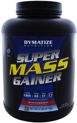 Super Mass Gainer, Strawberry, 6 lbs (2.7 kg) by Dymatize Nutrition, 運動，補品，蛋白質 HK 香港