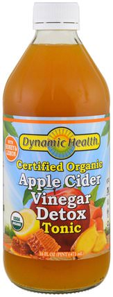 Certified Organic Apple Cider Vinegar Detox Tonic, 16 fl oz (473 ml) by Dynamic Health Laboratories, 健康，排毒 HK 香港