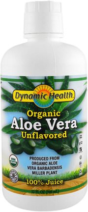 Organic Aloe Vera Juice, Unflavored, 32 fl oz (946 ml) by Dynamic Health Laboratories, 食品，咖啡茶和飲料，果汁 HK 香港