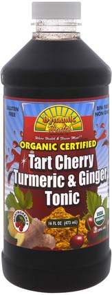 Organic Tumeric & Ginger Tonic, Tart Cherry, 16 fl oz (473 ml) by Dynamic Health Laboratories, 補充劑，抗氧化劑，薑黃素 HK 香港