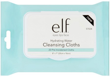 Hydrating Water, Cleansing Cloths, 20 Pre-Moistened Cloths by E.L.F. Cosmetics, 美容，面部護理，面部濕巾 HK 香港
